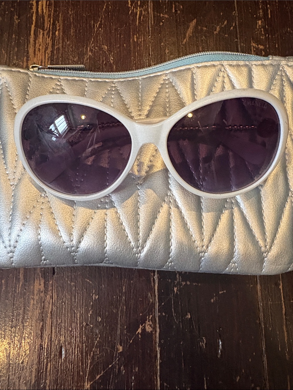 White Oval Women's Sunglasses with Purple Lenses